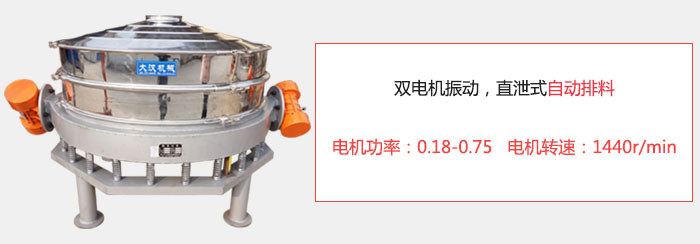 雙電機振動，直泄式自動排料電機功率：0.18-0.75   電機轉(zhuǎn)速：1440r/min。